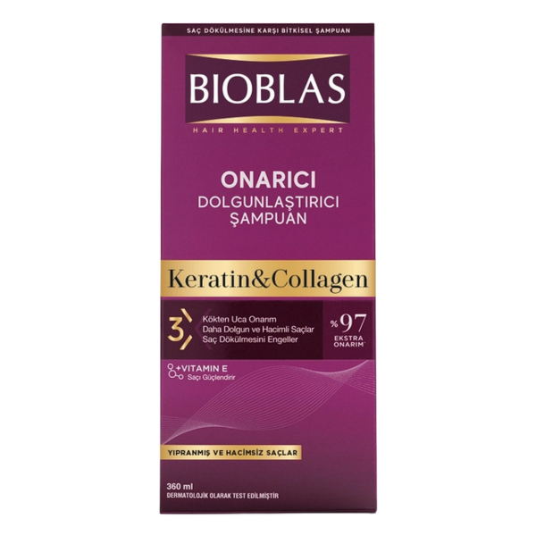 2 x Bioblas Repair & Volume Shampoo Keratin & Collagen 360 m