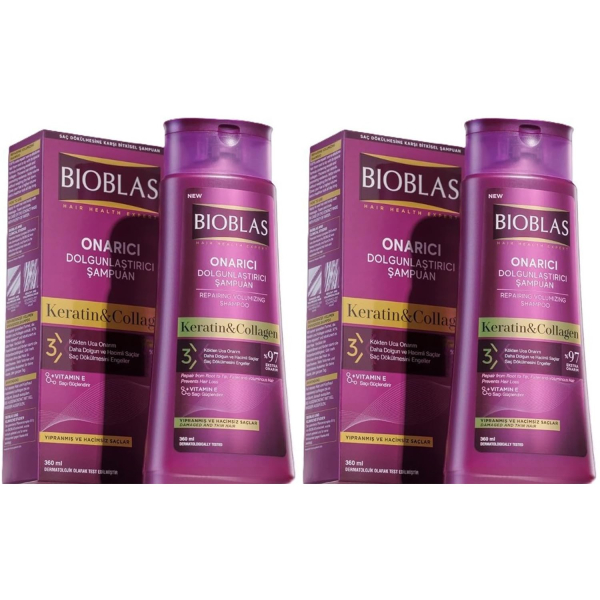 2 x Bioblas Repair & Volume Shampoo Keratin & Collagen 360 m