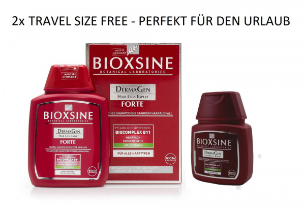 2 x Bioxsine Forte Shampoo 300 ml + 100 ml Set with free travel size